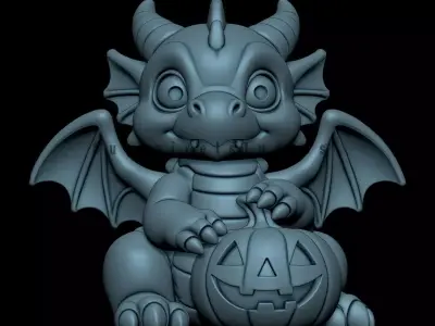 Cute Dragon and jack o lantern Halloween STL 3D print model
