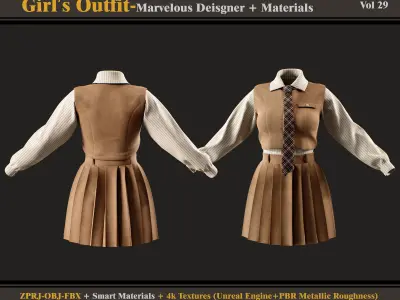 Girls Outfit- MD-Clo3d - Smart Material - Textures - OBJ- FBX 3D model