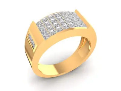 Gold Men Square Top Diamond Ring with Pave Setting 2320 3D print model
