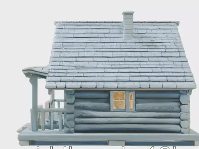 Stylized A-frame Cabin with Glowing Accents model pack Low-poly 3D model