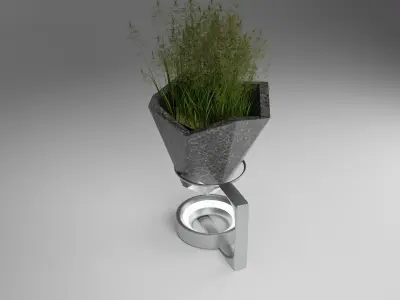Vase planter with grass in it Free 3D model