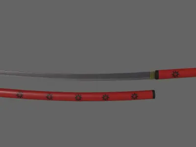 PBR Katana Japanese Sword Red V3 Low-poly 3D model