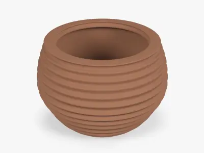 Terracotta Striped Clay Pot Low-poly 3D model