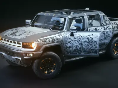 HUMMER EV 2022 Samurai Engraved Livery Rigged Low-poly 3D model