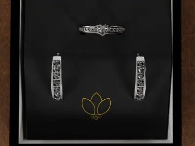 Luxury Diamond Jewelry Display Box with Ring and Ear Hoops 3D model