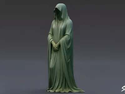 Ghost Statue Standing Hands Folded Low-poly 3D model