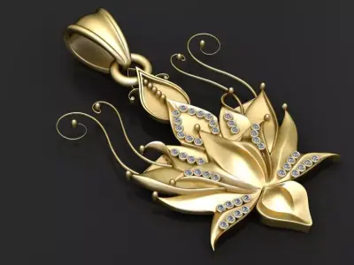 3D printable floral gold pendant 3D print model