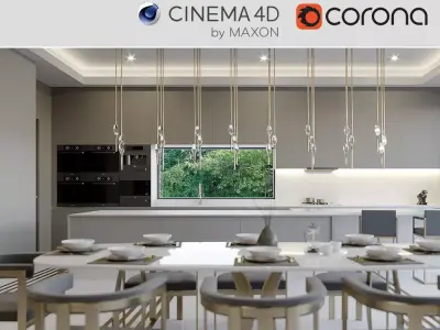 Corona - C4D Scene files - Modern Kitchen Interior 3D model