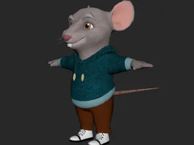 Low Poly Cute Cartoon Rat 3D Model with textures Low-poly 3D model