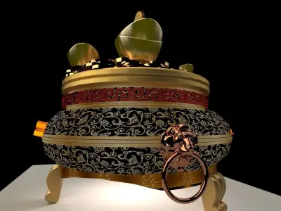 Chinese gold Ingot  pot 3D model