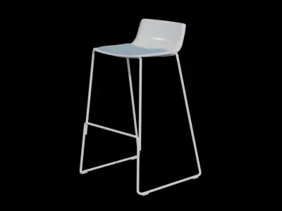 PATo Stool-Model 4310 V-02-White Painted Steel and bule fabric Low-poly 3D model