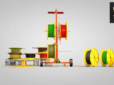 Construction Cable Wire Reel Cart 3D model