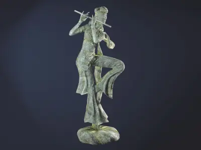 Chinese-Dancing-Girl-Statue woman playing flute Low-poly 3D model