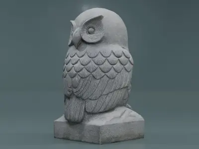 Stone Owl Statue with its head turned 180 degrees Low-poly 3D model