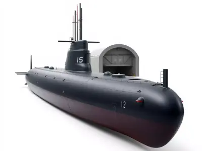 Stealth Naval Submarine model pack Low-poly 3D model