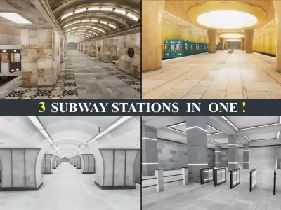 Subway Station - 3 Scenes Low-poly 3D model