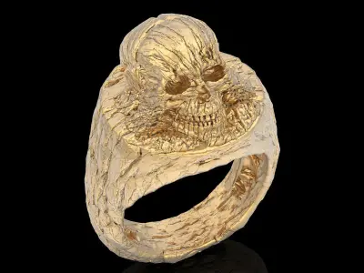 Rock skull ring gold jewelry printable 3D model 3D print model