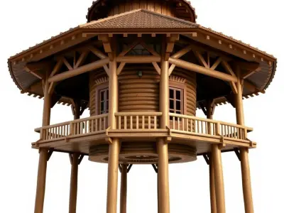 Rustic Octagonal Gazebo Wooden Structure D Model Pack Low-poly 3D model