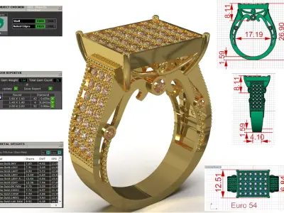 Pave Brow Champagne Diamond Signet Ring model jr00279 3D print model