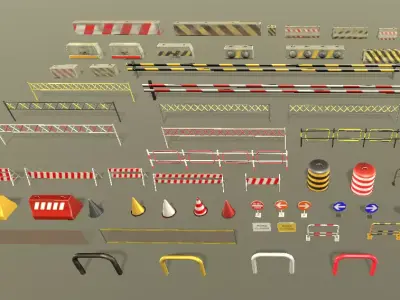 Roadblocks Pack Low-poly 3D model