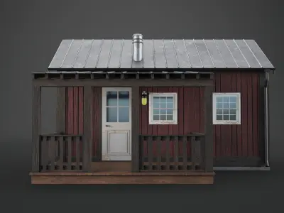 Scandinavian Mountain House Low Poly Game Ready Low-poly 3D model
