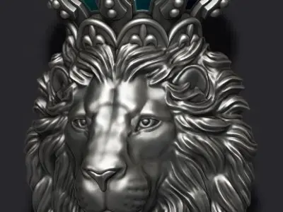 Lion pendant with crown and closed mouth 005 3D print model