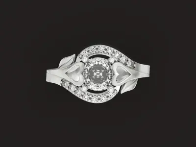 beautiful ring with hearts and stones 3D print model