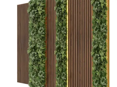 Wood pannel with plants 3D model