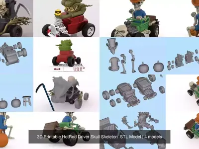3D Printable HotRod Driver Skull Skeleton  STL Model 3D Model Pack