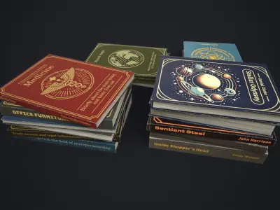 Retro books Low-poly 3D model