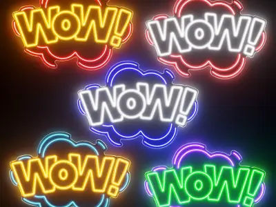 Wow Neon Sign 3D model