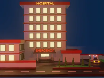 Low Poly Hospital hotel building Low-poly 3D model