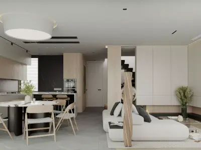 Modern living room dining room interior scenes 417 3D model