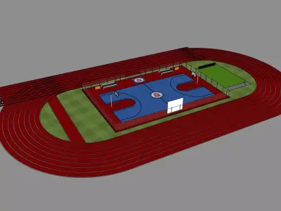 syntetic track with bascket ball court Detailed 3D model
