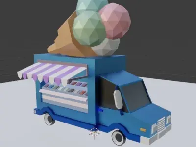 Ice Cream Car Low-poly 3D model