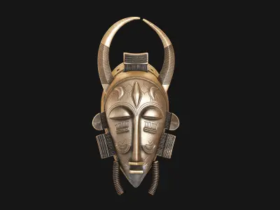 African Baule Sun Mask  Low-poly 3D model