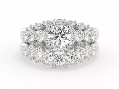 Large Round Diamond Solitaire With Big Diamond Band SET 3DM 3D print model