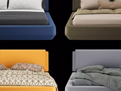 Bed with pillows and blanket 4 models of bed set 6 3D Model Collection