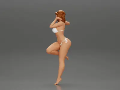 Sexy girl in bikini Leaning Against car 3D print model