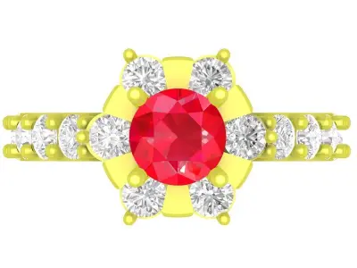 Luxury Floral Halo Gemstone Ring 3D Model  4168 3D print model