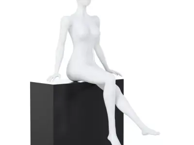 A female faceless mannequin sits on a black pedestal 97 3D model