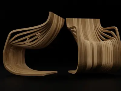 Mdorn Wooden Armchair 3D model