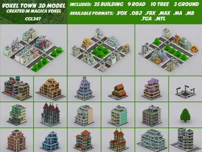 Town Voxel Low-poly 3D model