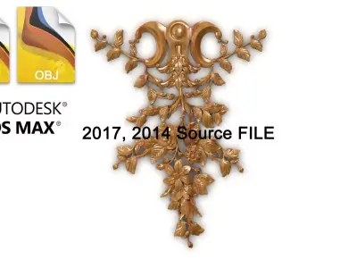 Carved decor rose vertical 005 source 3dsmax file 3D model