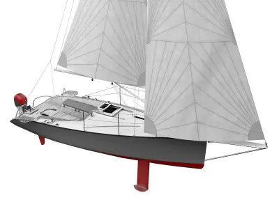 Small Sail Yacht Grey 3D model