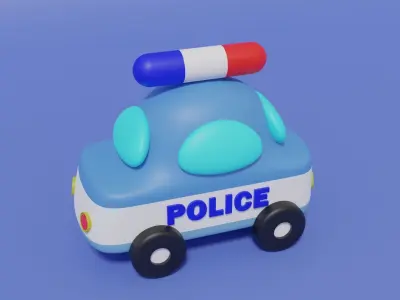 Cartoon Cute Police Car Low-poly 3D model