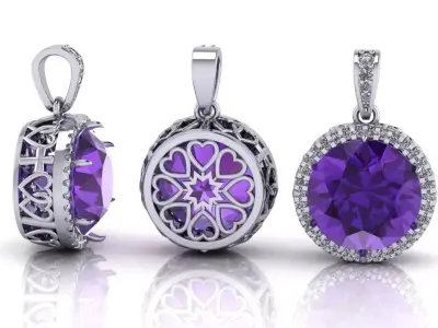 Amethyst pendant with diamonds 3D print model