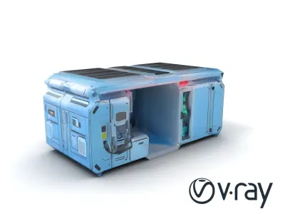 Futuristic Laboratory Module with Neon Lights model pack Low-poly 3D model