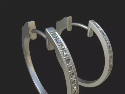Diamond Small Hoop Earrings 3D model