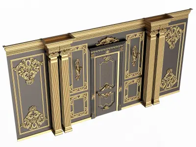 Boiserie Classic Wall with Mouldings 08 Black Low-poly 3D model